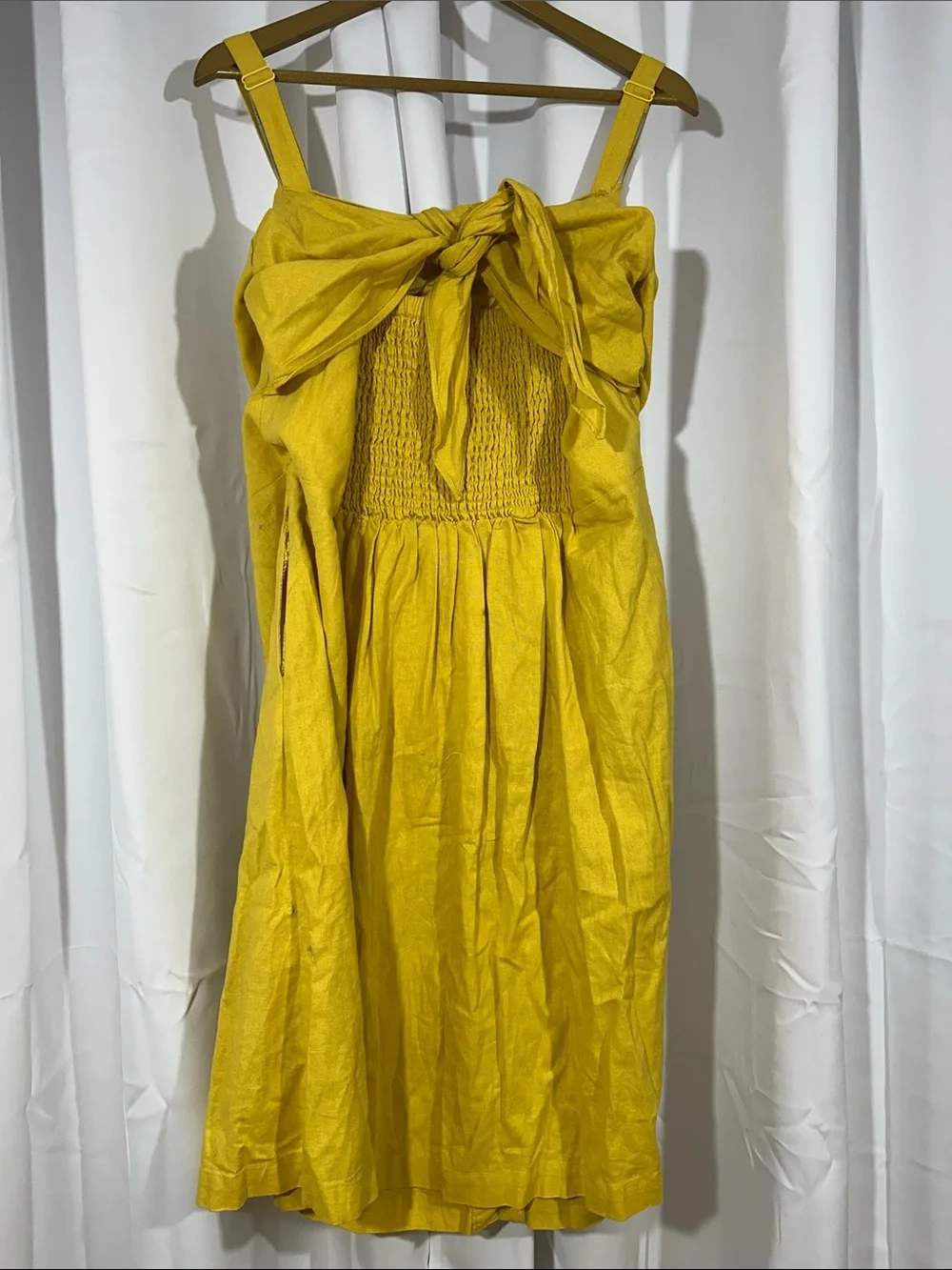 City Chic Yellow Linen Blend Bow Smocked Back Sundress Women's XXL/24 - Picture 6 of 10